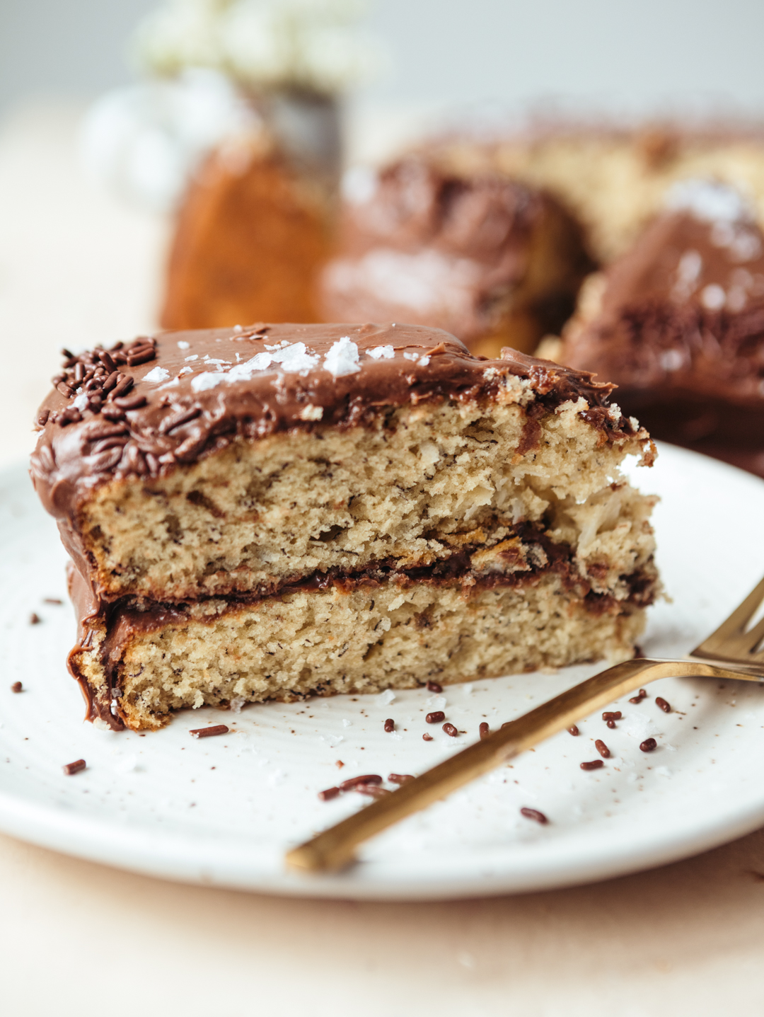 Coconut Banana Cake With Chocolate Frosting - Sweet & Sorrel